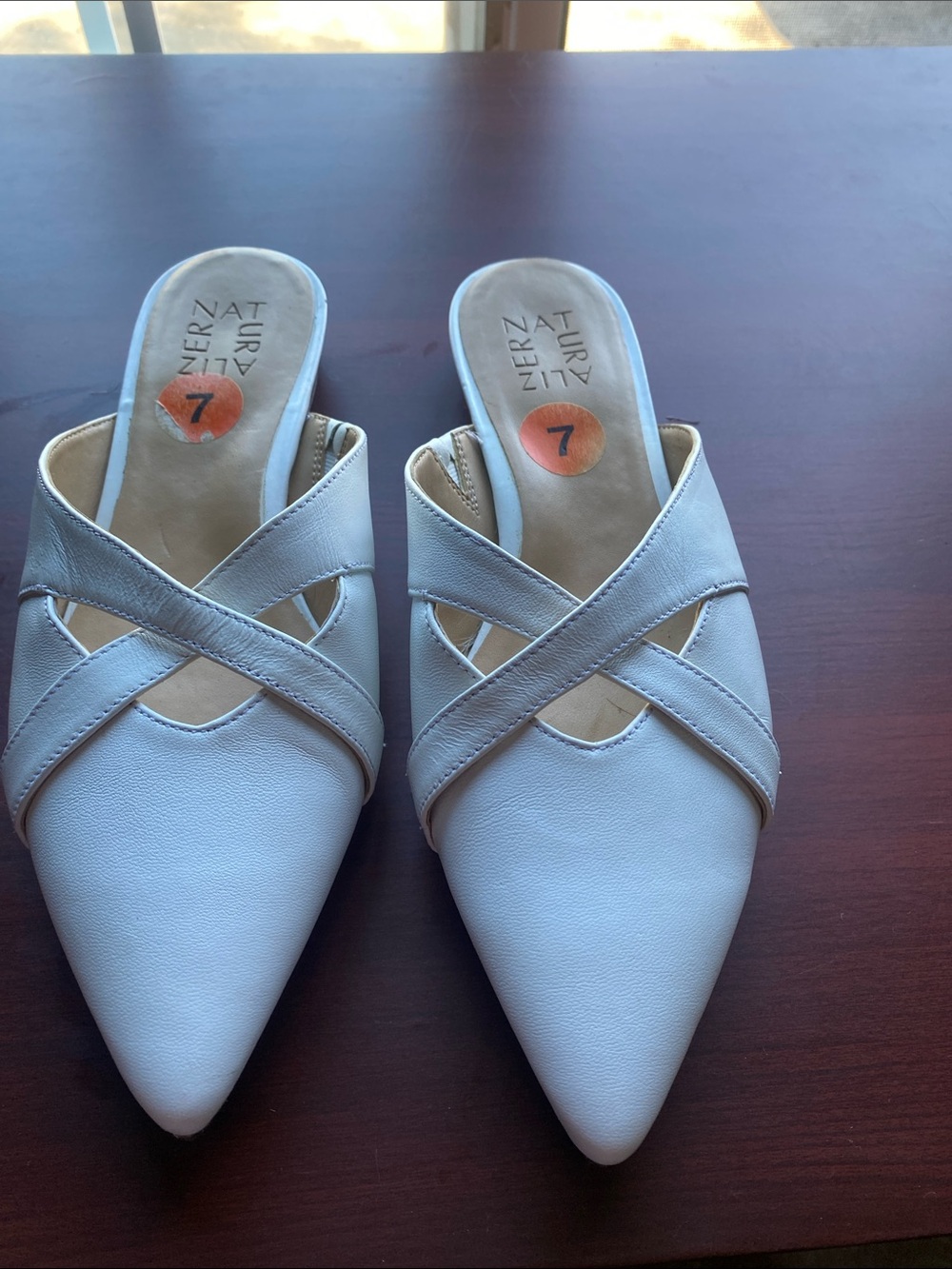 Naturalizer White Pointed Crisscross Mule Slides